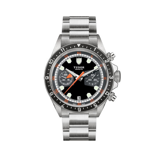 maison birks tudor heritage heritage chrono black and grey dial steel bracelet m70330n 0005 image number 0