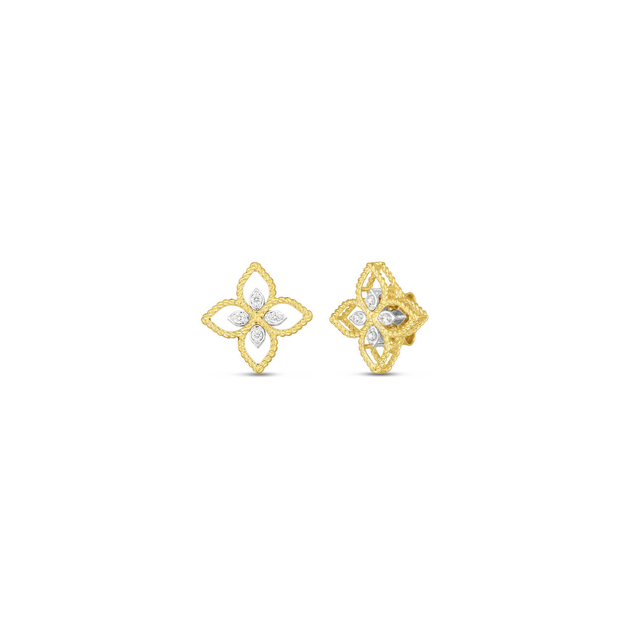 Roberto Coin Princess Flower Filigre Small Yellow Gold and Diamond Stud Earrings 7772717AJERX image number 0