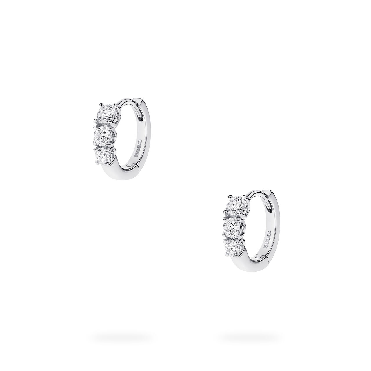 Front view of Birks Essentials Diamond Huggies in white gold image number 1