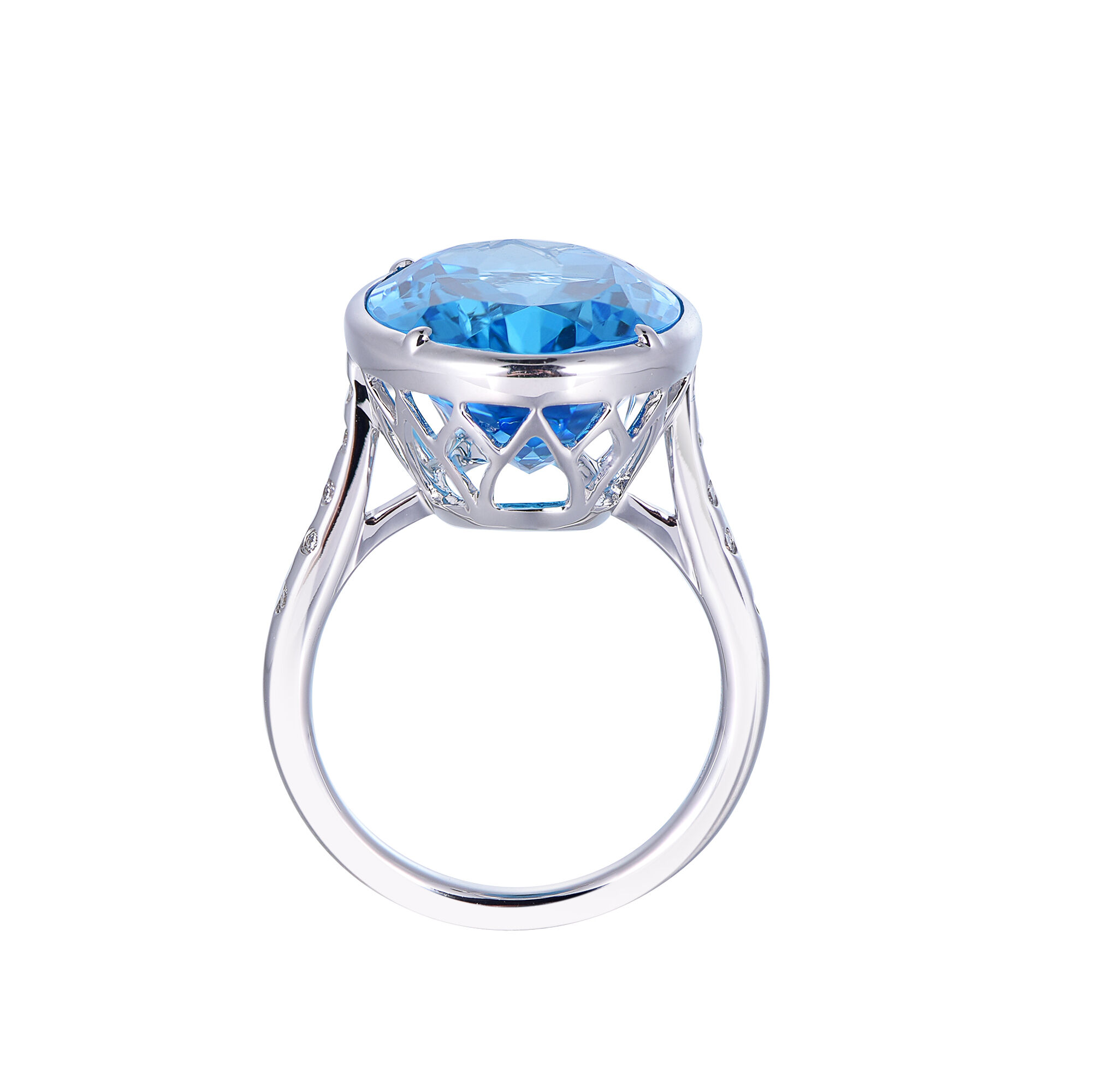 Oval Swiss Blue Topaz Ring in White Gold