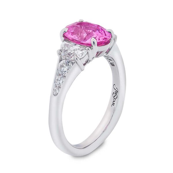 Three-Stone Oval-Cut Pink Sapphire and Diamond Ring