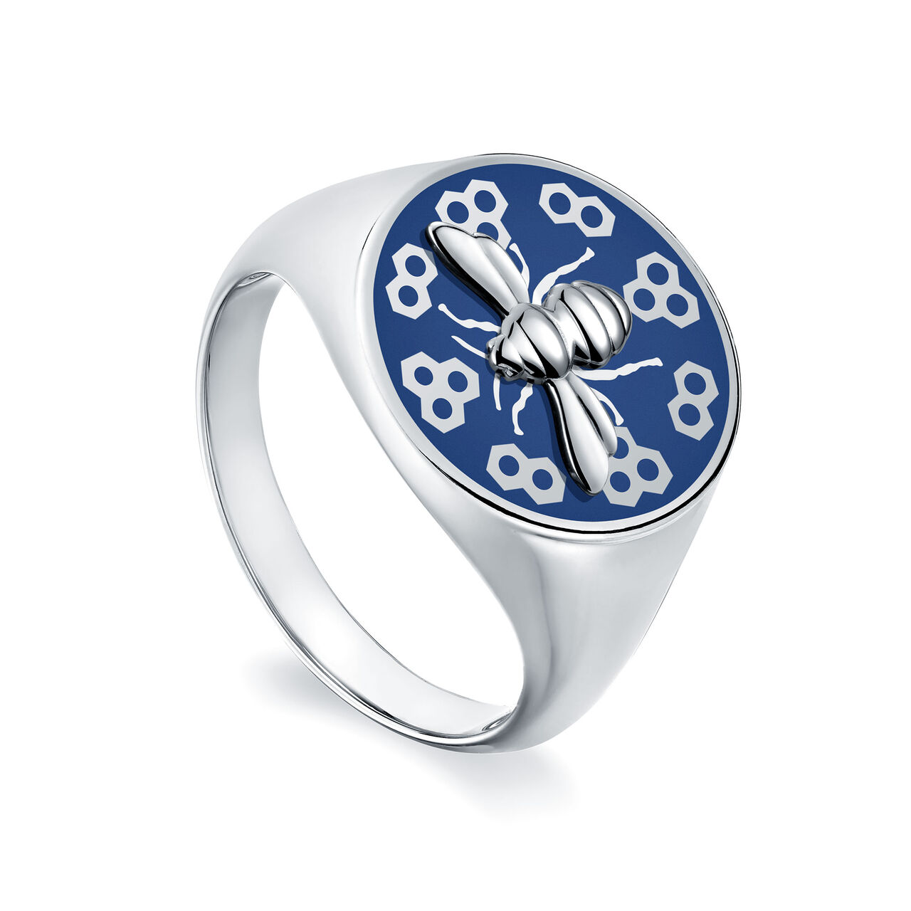 Navy Enamel and Sterling Silver Signet Ring image number 1