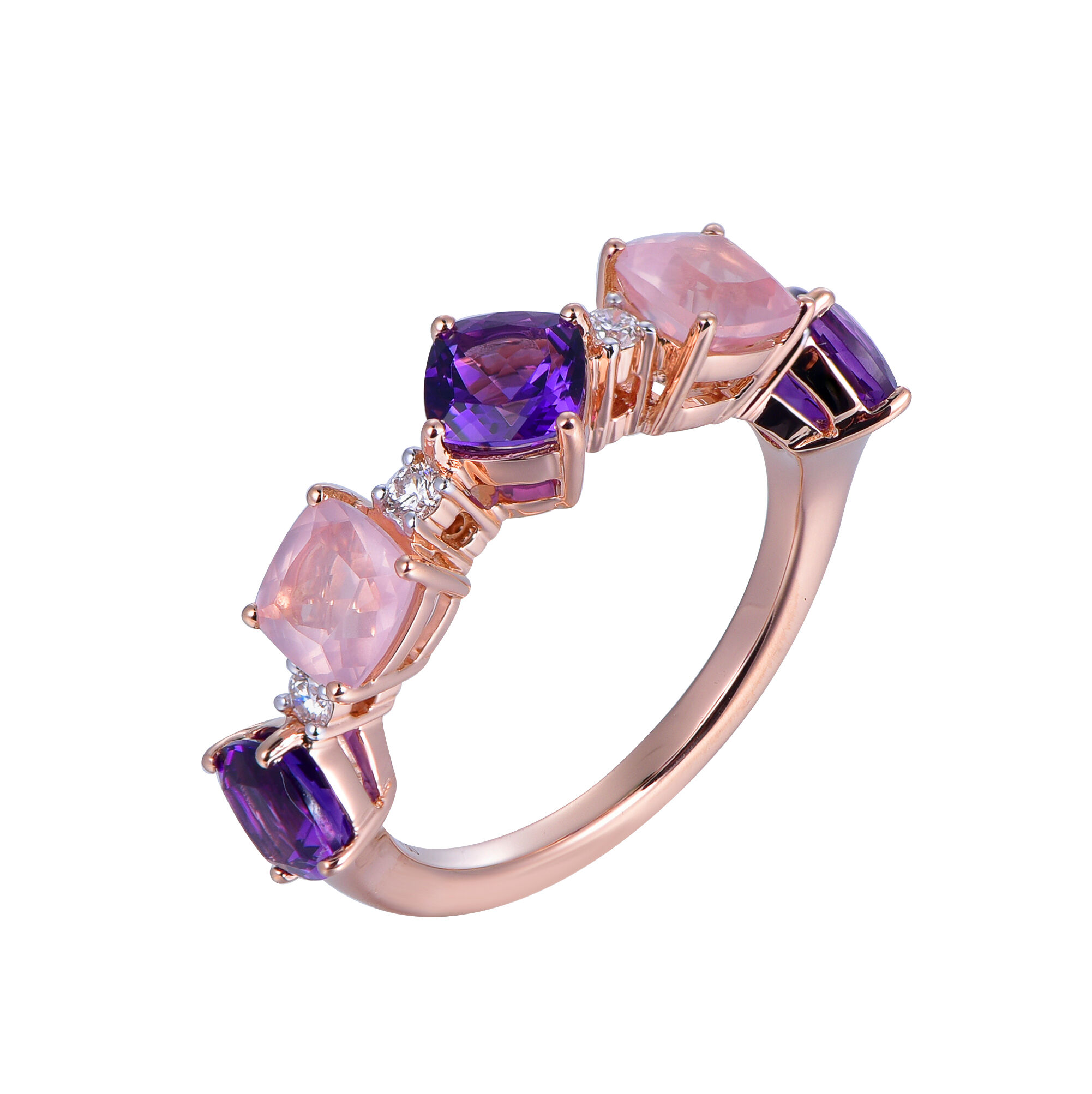 Amethyst and Rose Quartz Ring in Rose Gold
