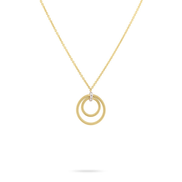 Bi49 Yellow Gold Diamond Double Circle Necklace