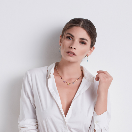 Marco Bicego Paradise Short Yellow Gold Mixed Gemstone Necklace On Model image number 1