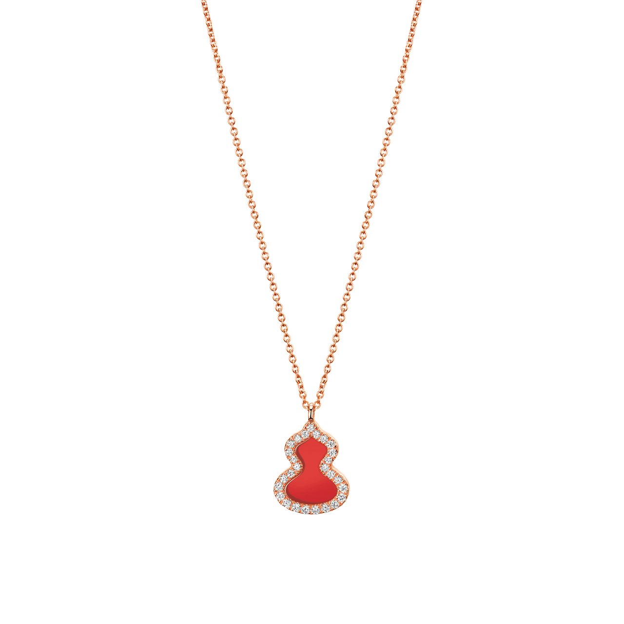 Qeelin Petite Wulu Rose Gold Necklace with Diamonds and Red Agate WUNL0006DRGDRA Front image number 0