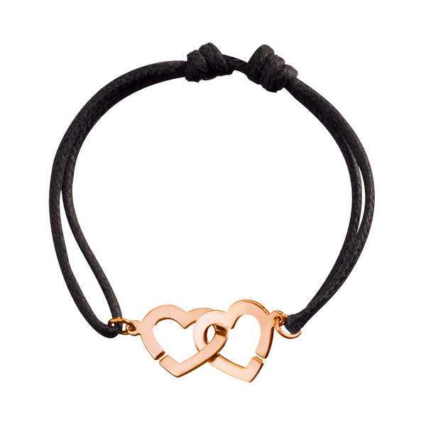 Bracelet cordon Double Coeurs R13 en or rose