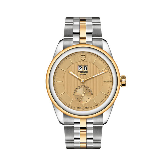 tudor glamour double date 42 mm steel & gold bezel & bracelet gold plated champagne dial m57103 0003 image number 0