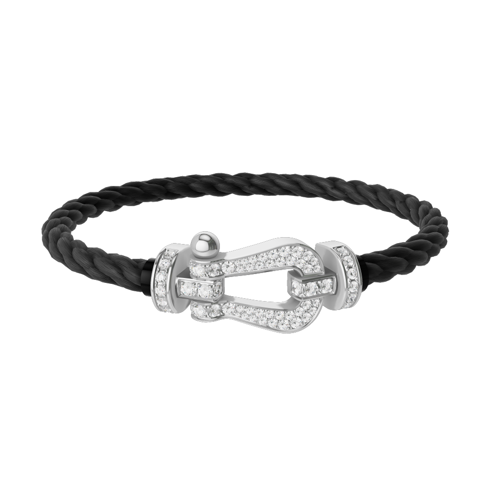 Force 10 Large White Gold and Pavé Diamond Cable Bracelet