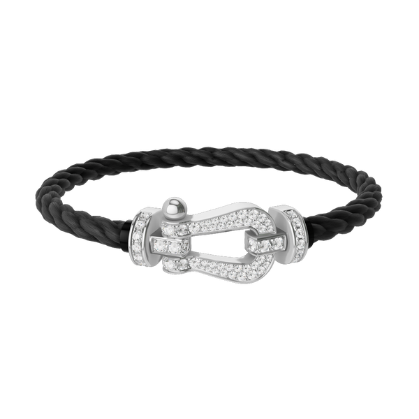 Bracelet cable Force 10 en or blanc avec pavé de diamants, grand modèle