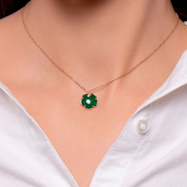 Pendentif Petit Joli en or rose avec agate verte et diamants