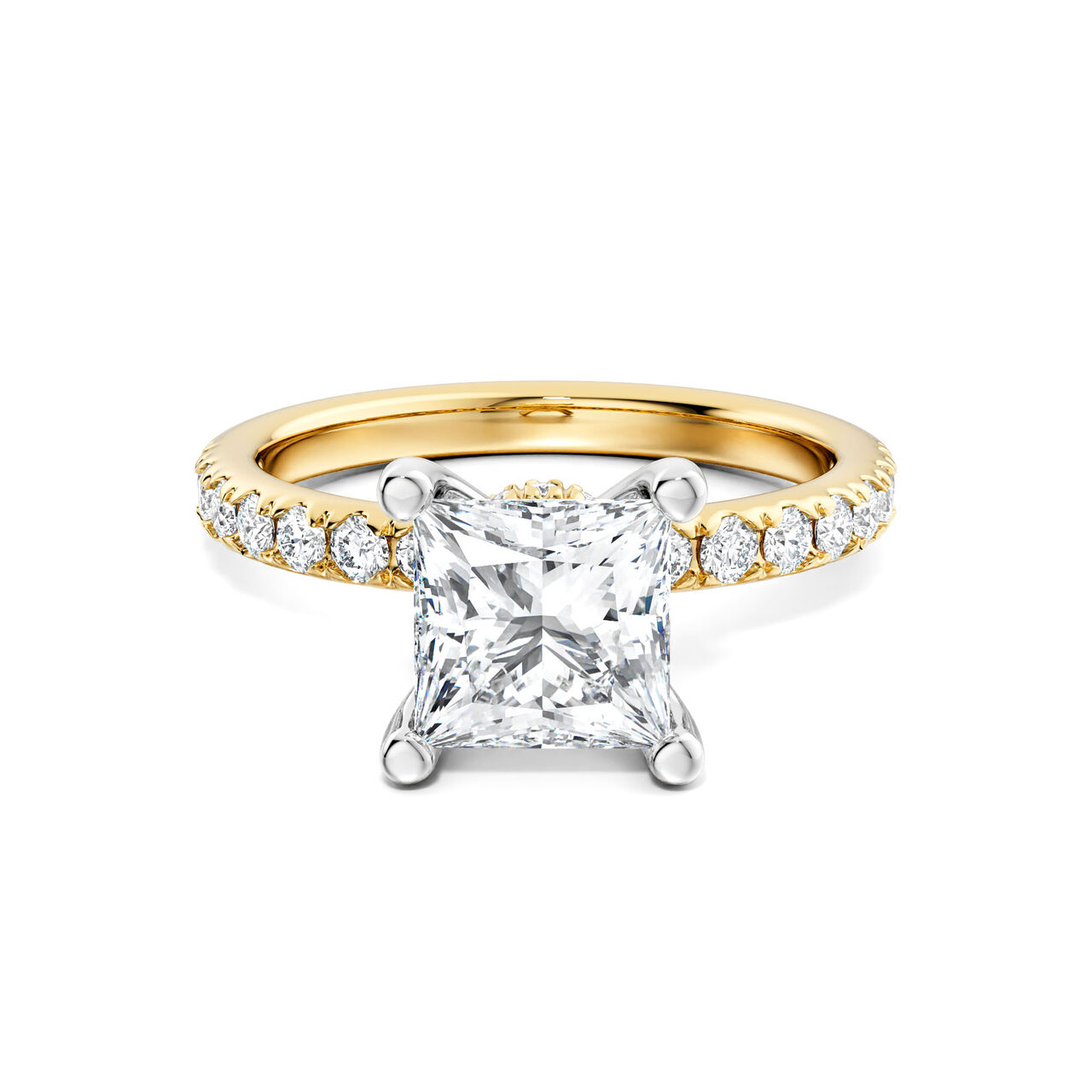 Birks D&eacute;co Princess‑Cut Solitaire Diamond Engagement Ring with Pav&eacute; Band and a Hidden Pav&eacute; Halo in Yellow Gold image number 0