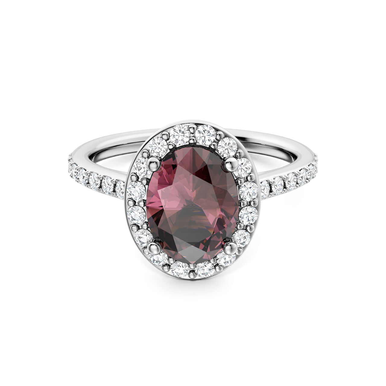 Birks Ros&eacute;e du Matin Oval-Cut Rhodolite Ring with Halo and Pav&eacute; Band image number 0