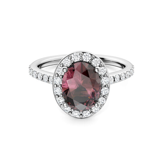 Birks Ros&eacute;e du Matin Oval-Cut Rhodolite Ring with Halo and Pav&eacute; Band image number 0
