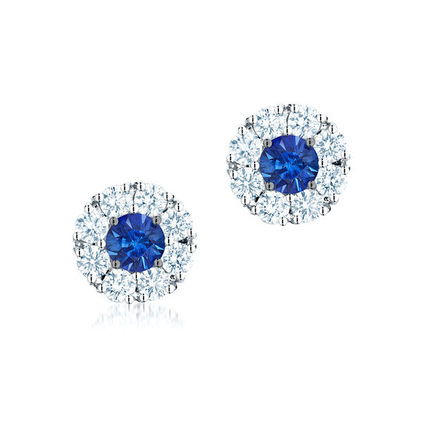 Boucles d'oreilles clous en or blanc avec saphir et diamants