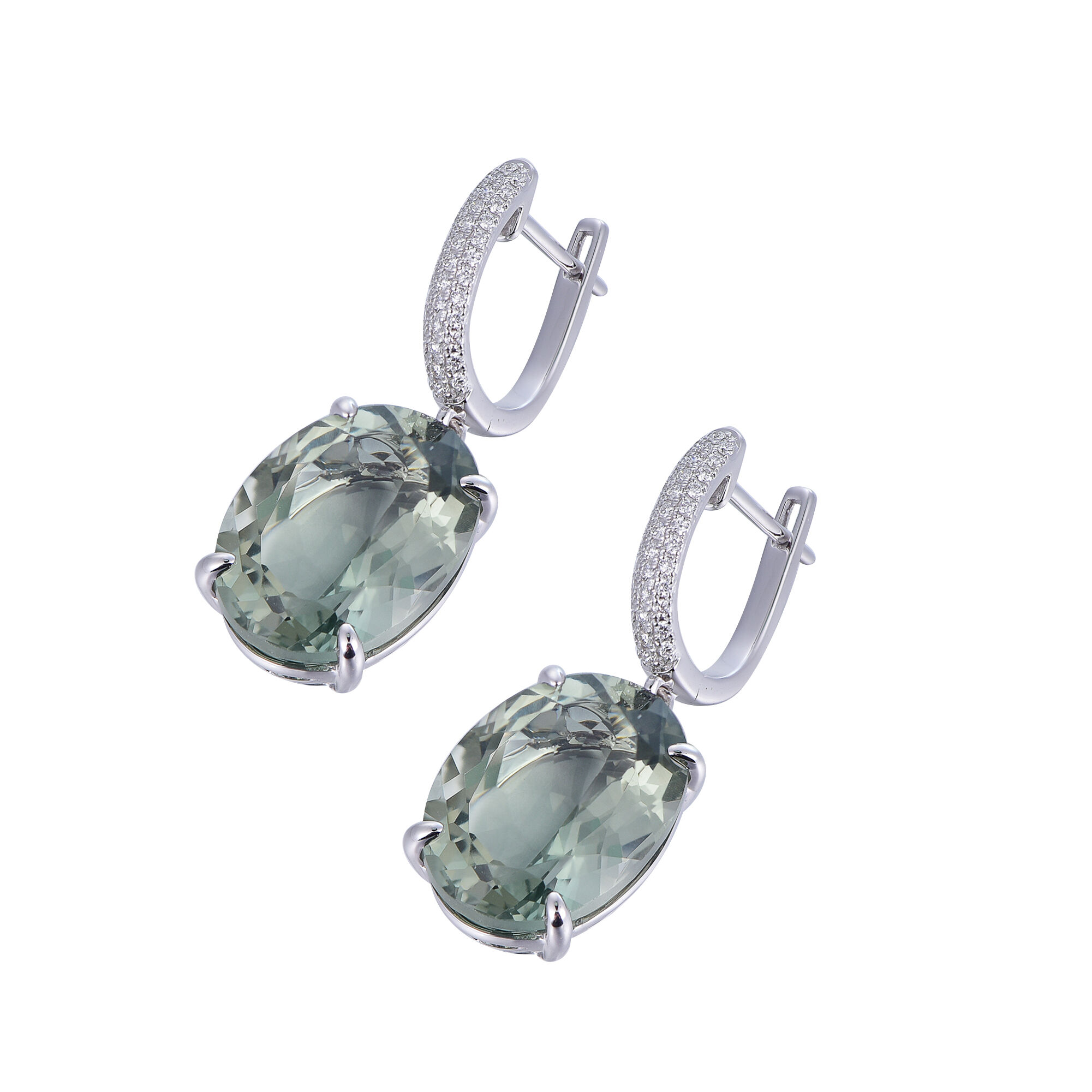 Green Amethyst Earrings in White Gold