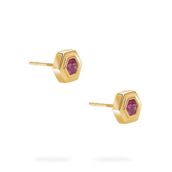 Yellow Gold Birthstone Earrings, Pink Tourmaline