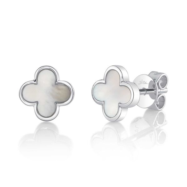 Clover White Gold, Mother-of-Pearl Stud Earrings