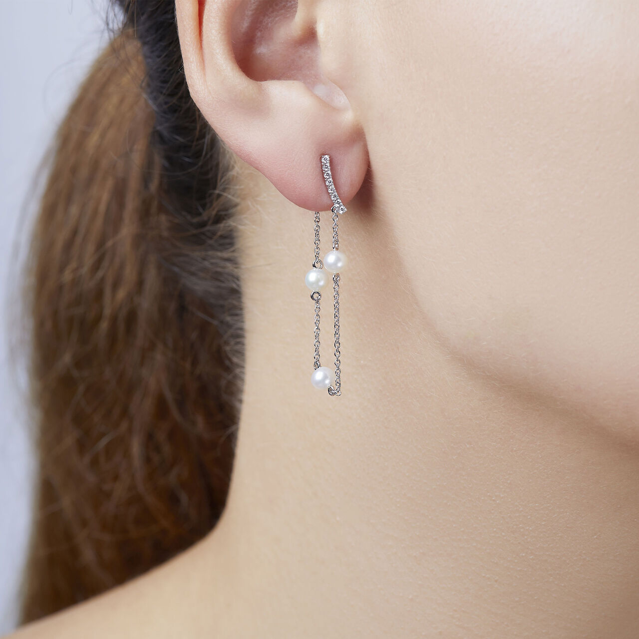 Yoko London Trend White Gold Pearl and Diamond Earrings QYE2042-7F-JY on Model image number 1