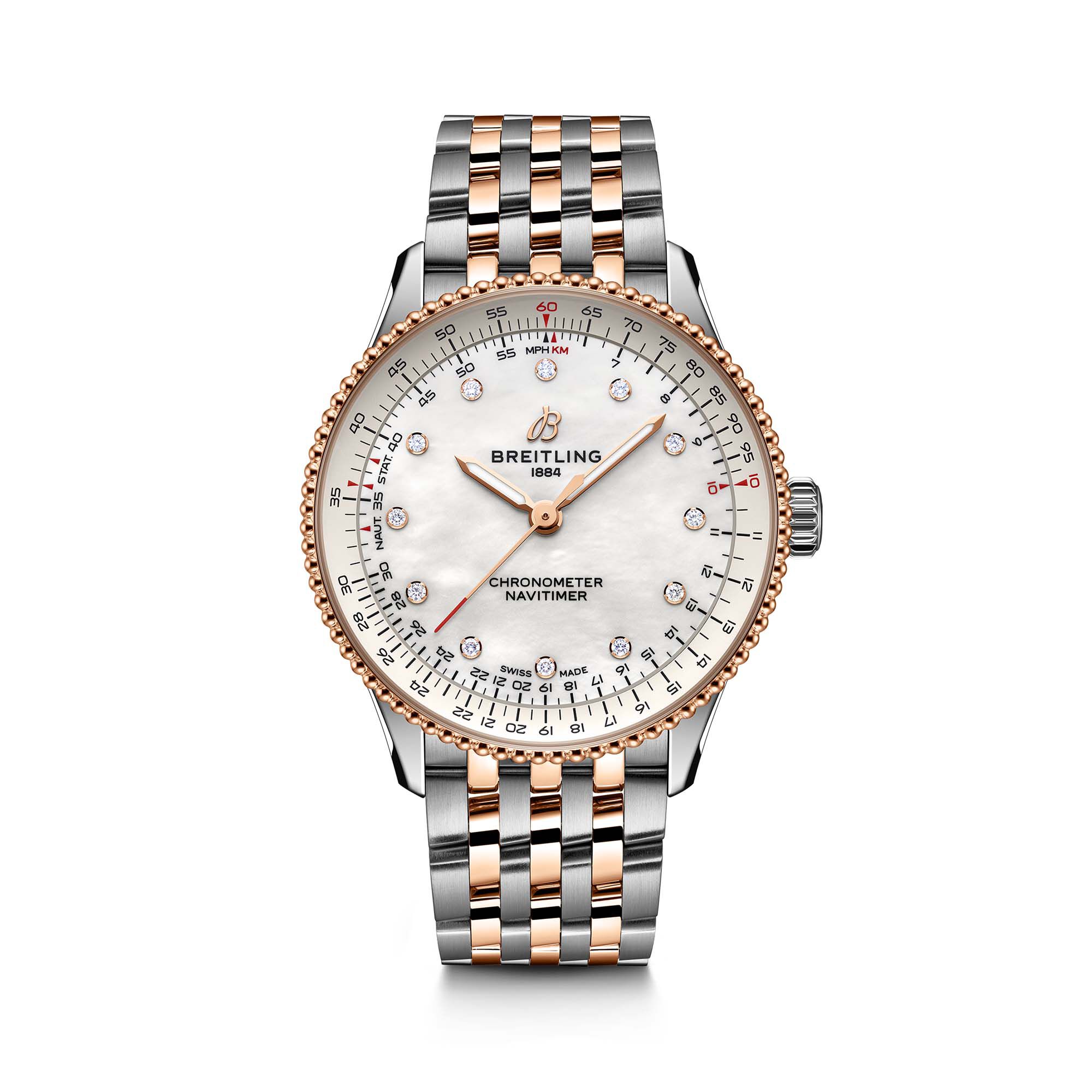 Navitimer Automatic 36 mm Stainless Steel, Red Gold and Diamond