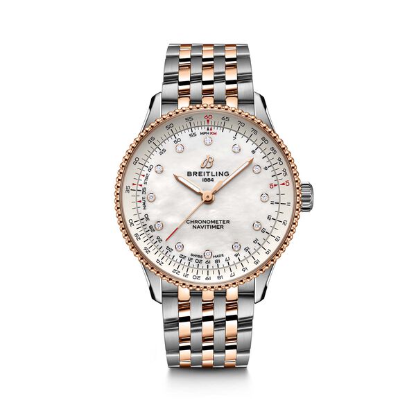 Navitimer 36 mm automatique en acier inoxydable, or rouge et diamants