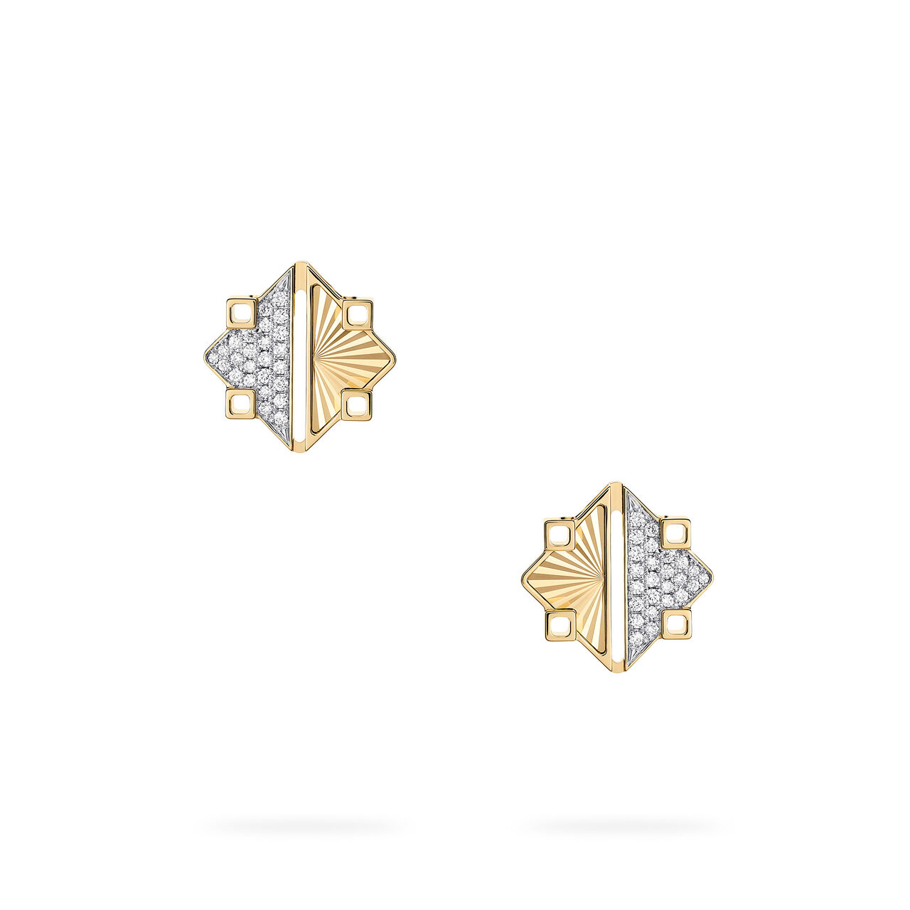 Birks Muse Guilloch&eacute; Yellow Gold and Diamond Earrings image number 2