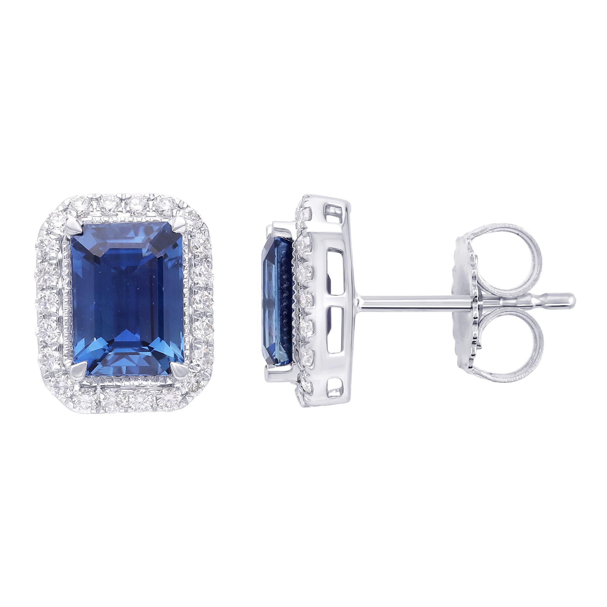 Blue Sapphire and Diamond Halo Stud Earrings 2.28
