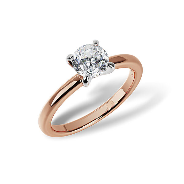 Bague de fiançailles à diamant solitaire rond en or rose