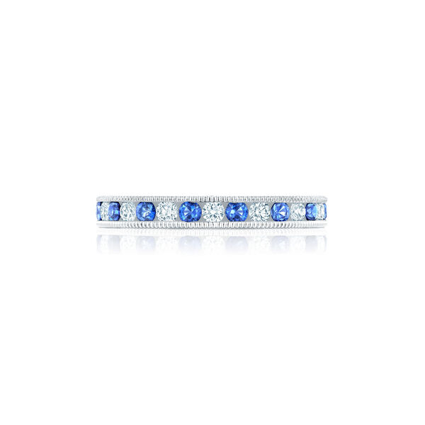 Alliance éternité ornée de 0.56 ct de diamants et de 0.68 ct de saphirs