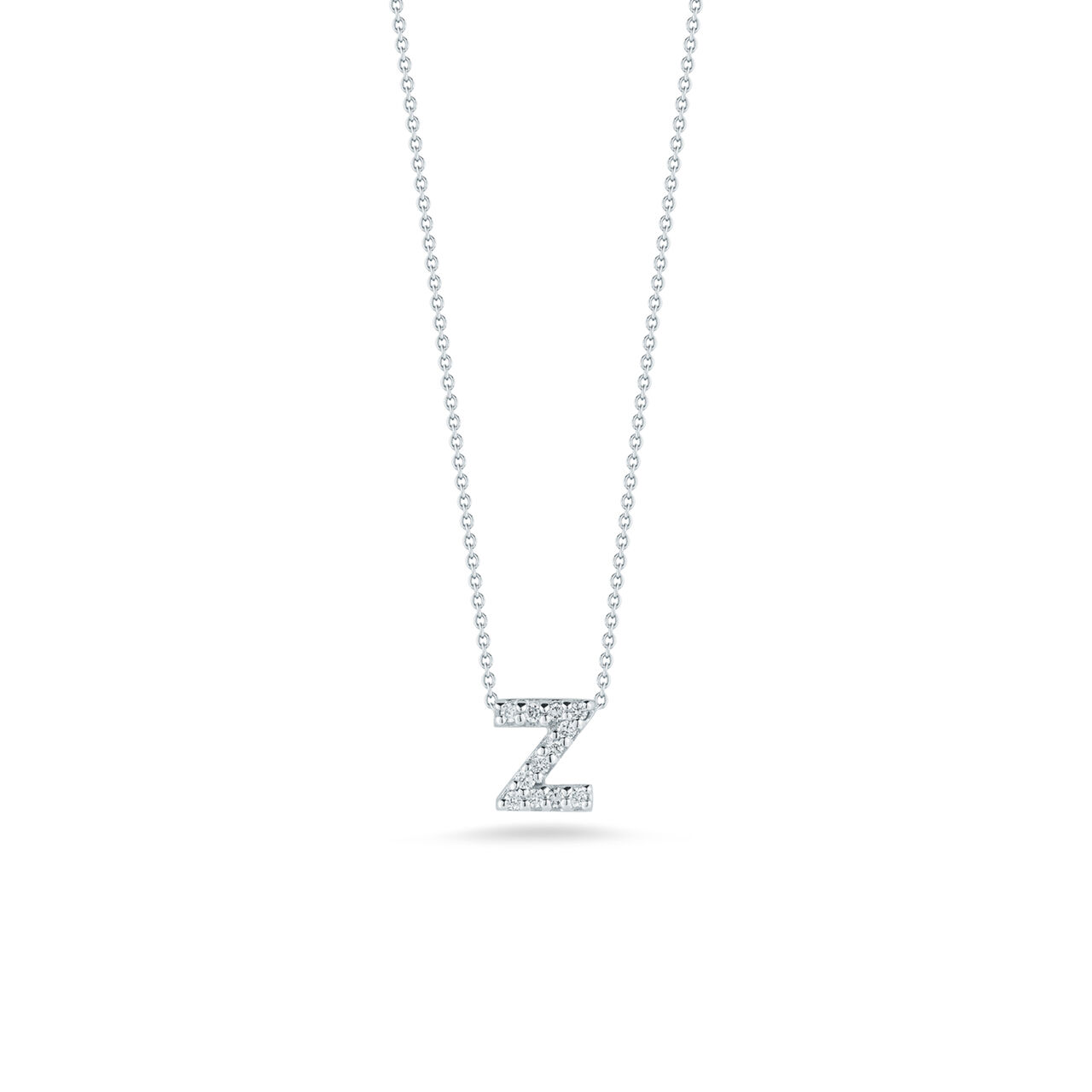 maison birks roberto coin tiny treasures love letter z white gold diamond necklace image number 0