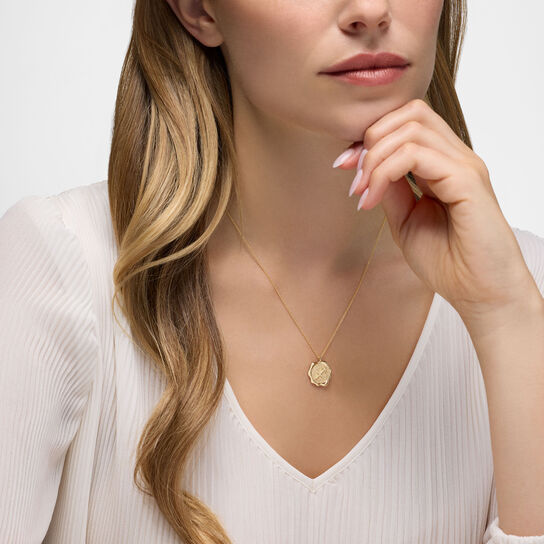 Sagittarius Zodiac Sign Yellow Gold Pendant on model image number 1