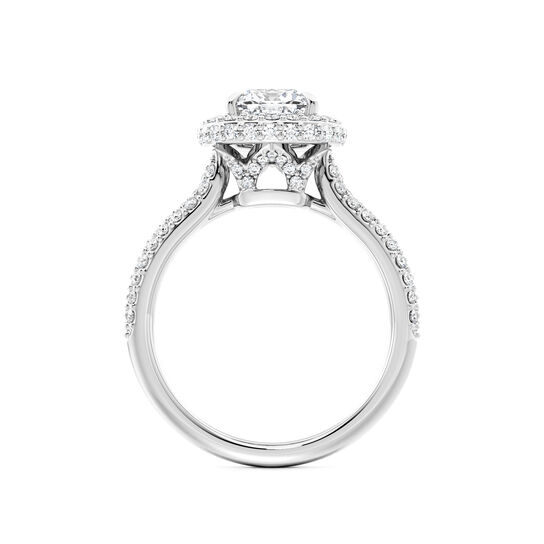 Birks Square Phillips Bague de fian&ccedil;ailles avec diamant coupe coussin &agrave; halo simple et bande pav&eacute;e image number 2