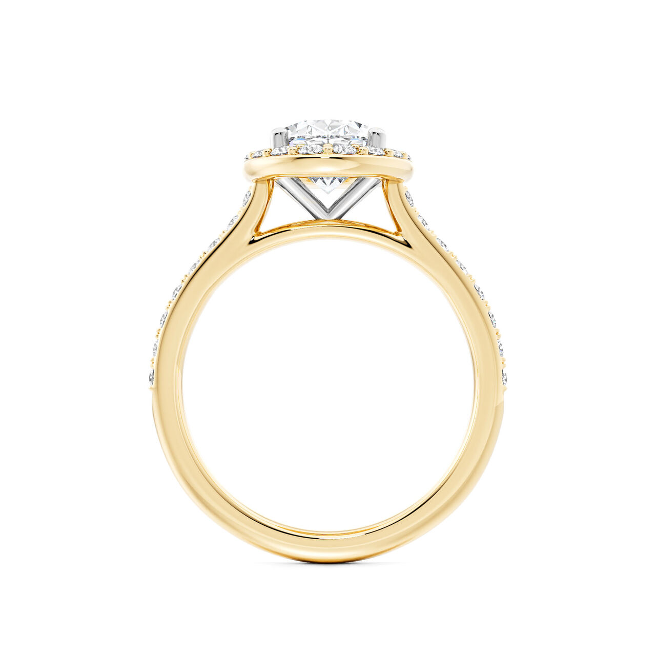 Birks Ros&eacute;e du Matin Bague de fian&ccedil;ailles en or jaune avec diamant ovale, halo et pav&eacute; image number 2