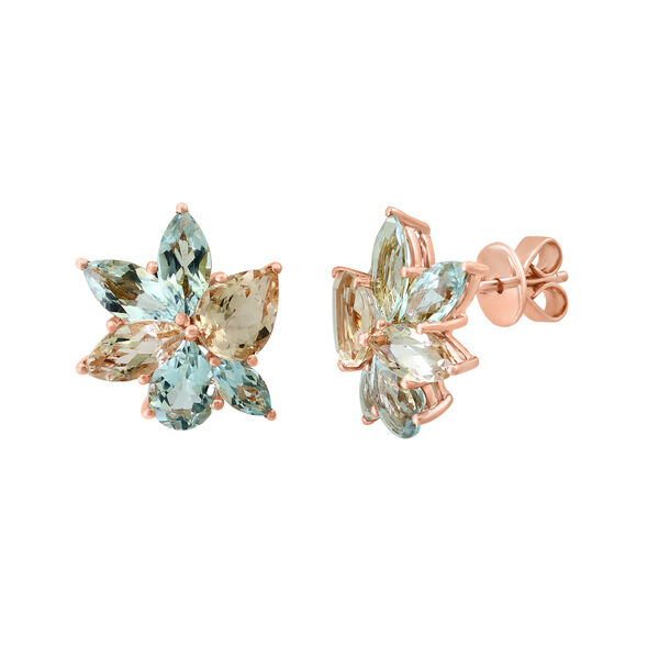 Aquamarine and Morganite Flower Earrings