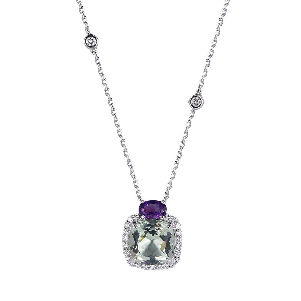 Pendentif Amethyste Verte et Violette en Or Blanc image number 0