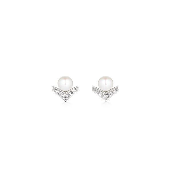 Boucles d'oreilles clous Josephine Aigrette en or blanc avec perles et pavé de diamants