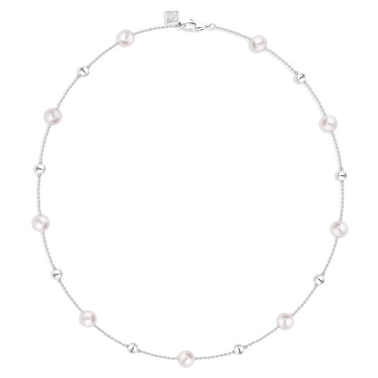 Birks Essentials Sterling Silver Bead and Freshwater Pearl Station Necklace image number 0