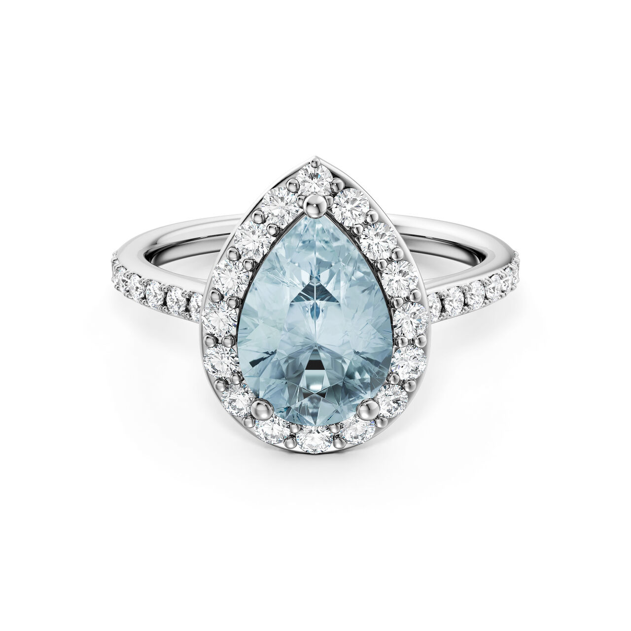 Birks Ros&eacute;e du Matin Pear-Cut Aquamarine Ring with Halo and Pav&eacute; Band image number 0