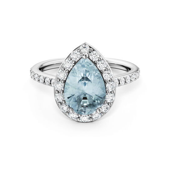 Birks Ros&eacute;e du Matin Pear-Cut Aquamarine Ring with Halo and Pav&eacute; Band image number 0