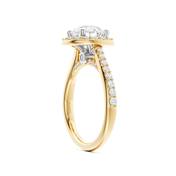 Round Solitaire Diamond Engagement Ring with Halo and Diamond Band in Yellow Gold