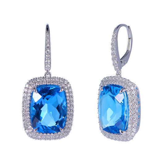 Boucles d'Oreilles Topaze Bleue Suisse et Diamants en Or Blanc image number 0