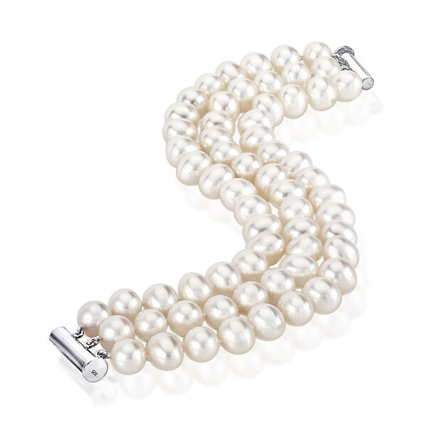 Bracelet à trois rangs de perles d'eau douce 8 à 8.5 mm