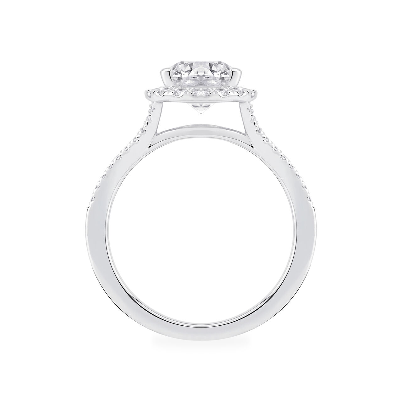 Round Solitaire Diamond Engagement Ring With Halo and Split Shank image number 3