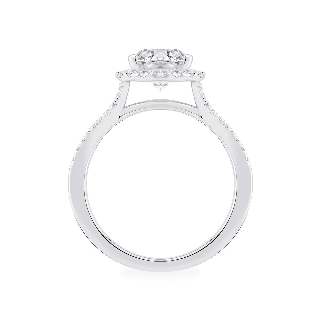 Round Solitaire Diamond Engagement Ring With Halo and Split Shank image number 3