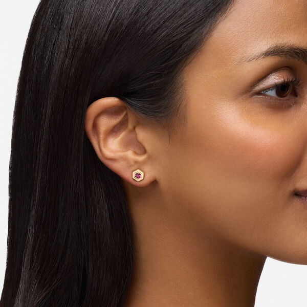 Yellow Gold Birthstone Earrings, Rhodolite