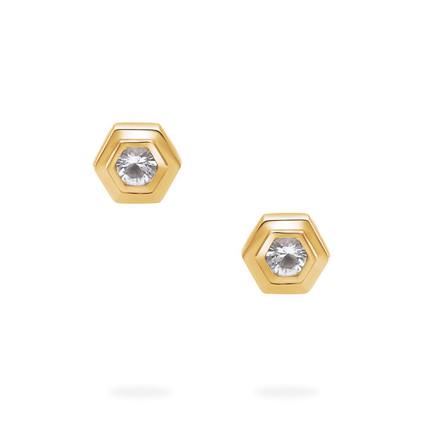Yellow Gold Birthstone Earrings, White Quartz