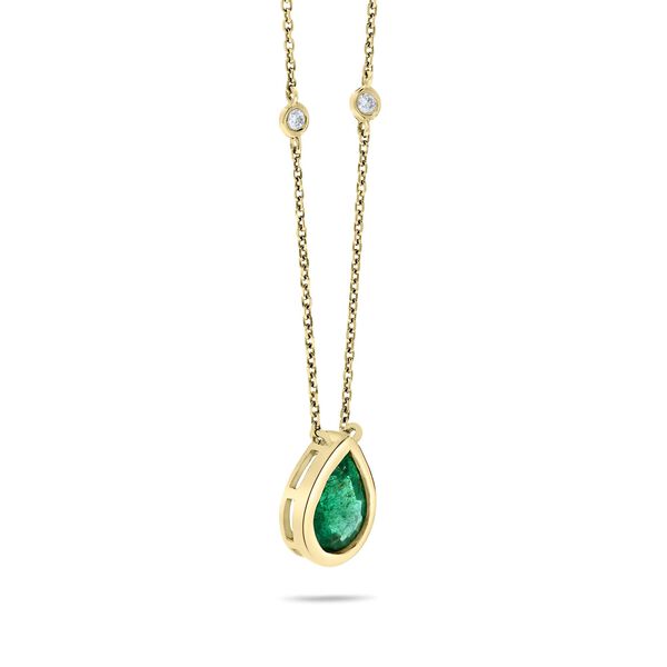 Yellow Gold  Bezel-Set Pear Cut Emerald and Diamond Station Pendant