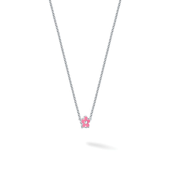 Pink Enamel and Silver Flower Pendant for Kids image number 1