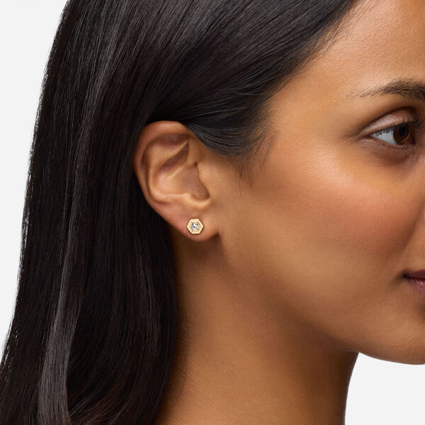 Yellow Gold Birthstone Earrings, White Quartz