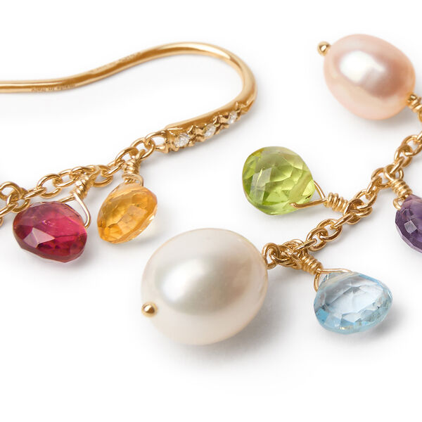 Boucles d'oreilles pendentives pendentives Paradise en or jaune avec pierres de couleur et perles